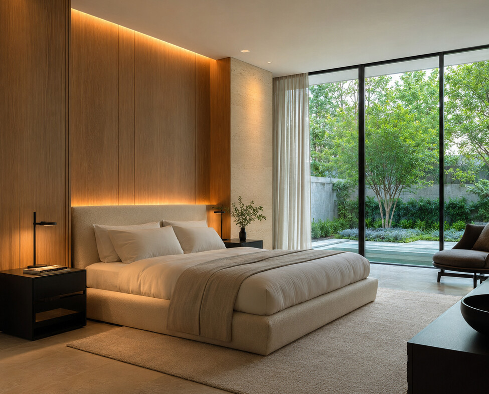 Calm modern bedroom interior